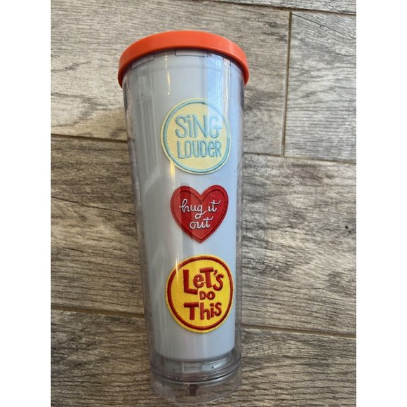 Starbucks 24 oz Venti Cold Tumbler w Lid Patches No Straw Sing Louder Hug It Out - Picture 1 of 7